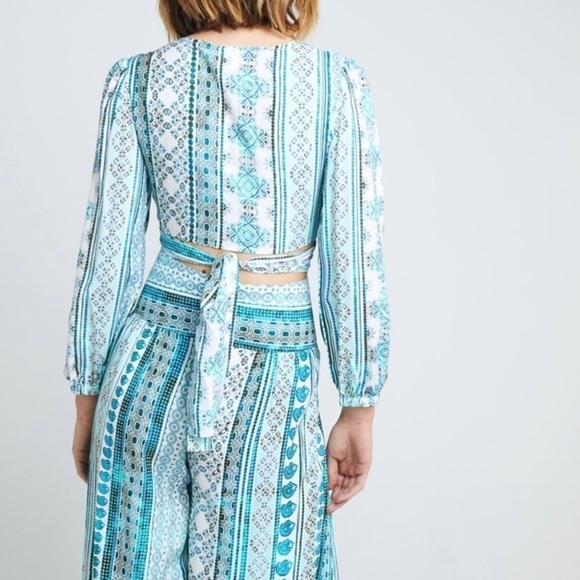 NWT ZHU Ulma Wrap Top Wide Leg‎ Pants Set Blue XS - Picture 3 of 8